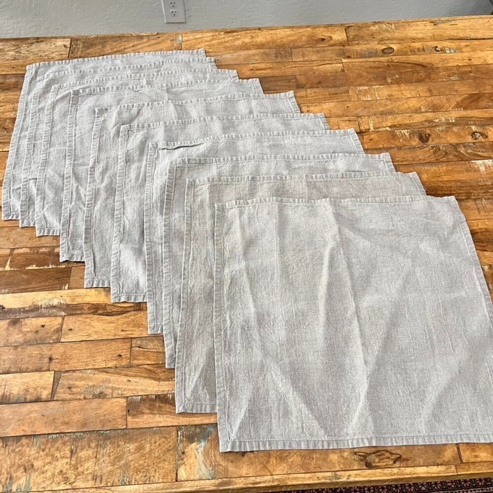 Set of 10 Linen Placemats 17.5 x 18.5" Rustic Gray Tan Textured Sustainable